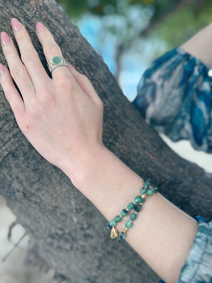 Double Layers Green Gemstone Bracelet/Choker LB014 - FARRA
