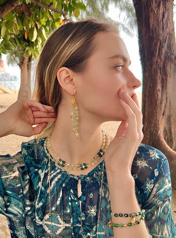 Double Layers Green Gemstone Bracelet/Choker LB014 - FARRA