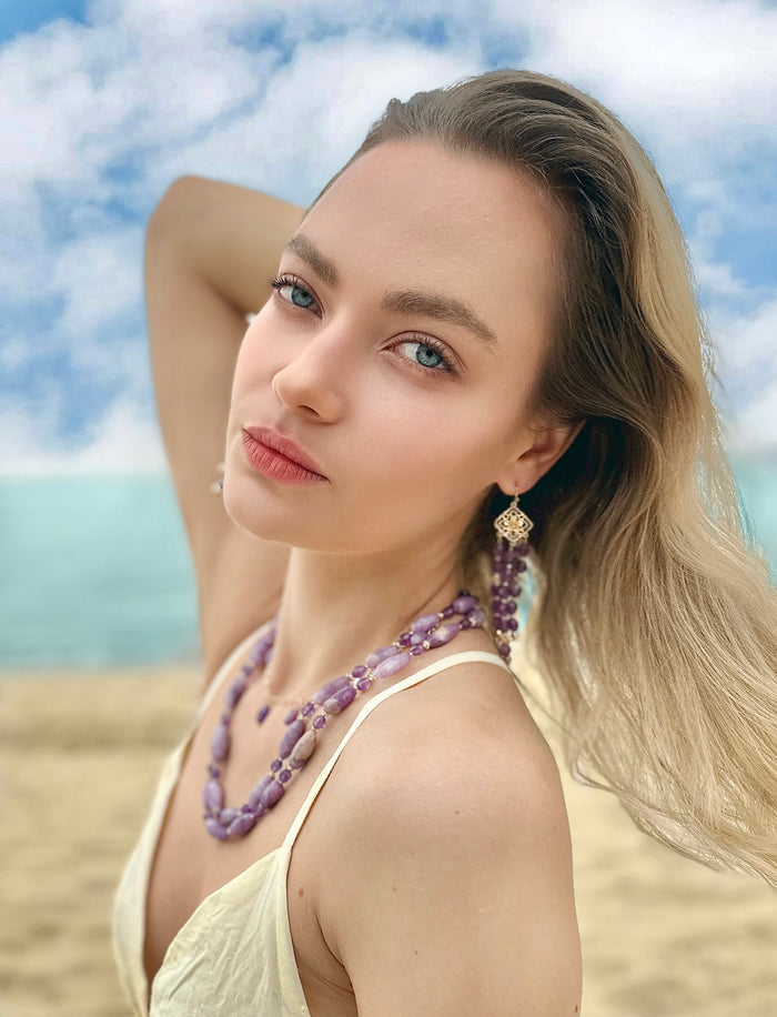 Double Layers Purple Gemstone Necklace LN019 - FARRA