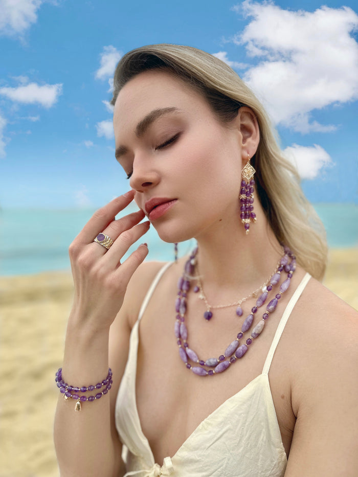 Double Layers Purple Gemstone Necklace LN019 - FARRA