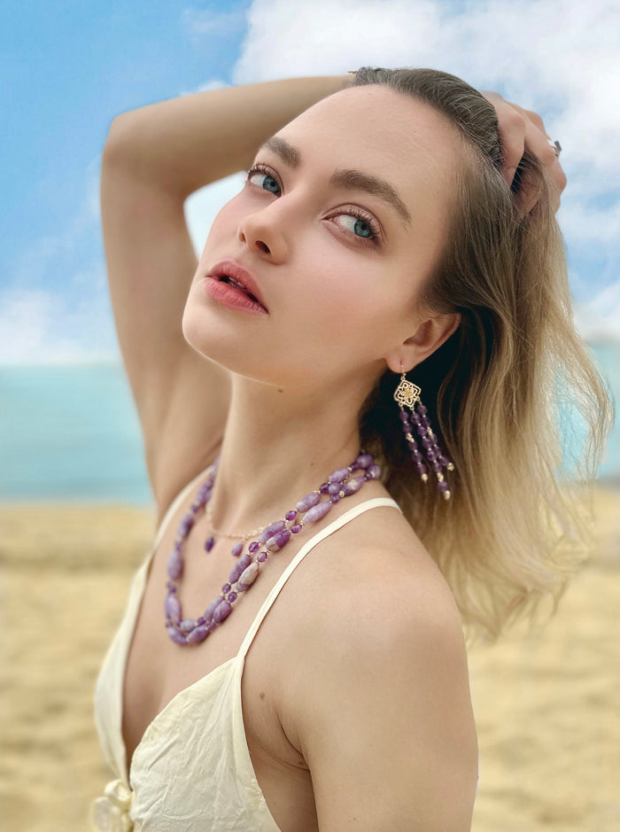 Double Layers Purple Gemstone Necklace LN019 - FARRA