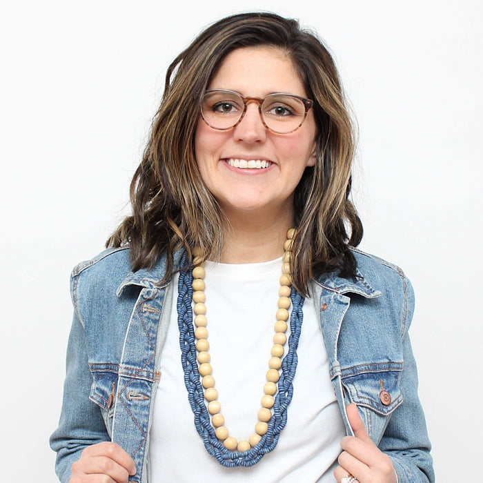 Double-Strand Blue and Yellow Wood Necklace by Sylca - Sylca Designs - Chunky Jewelry