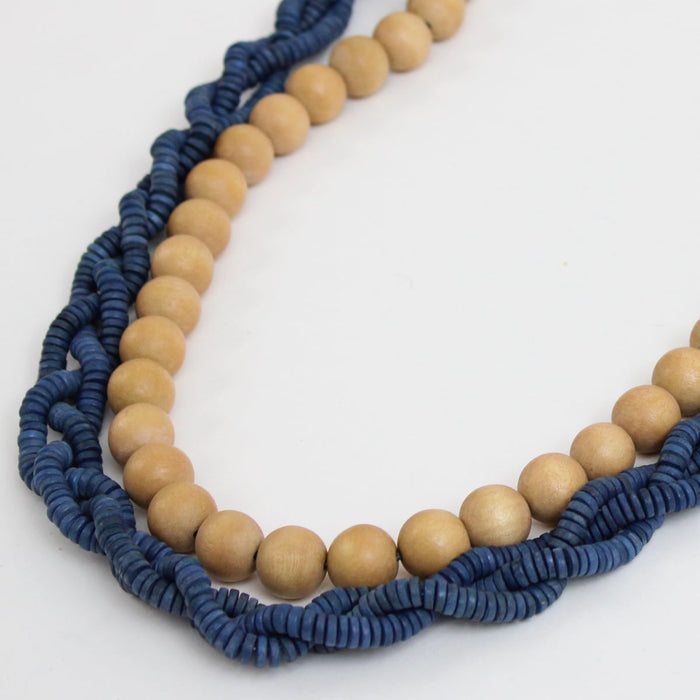 Double-Strand Blue and Yellow Wood Necklace by Sylca - Sylca Designs - Chunky Jewelry