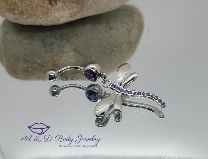 Dragonfly Gem Dangle Navel Ring - Belly Ring