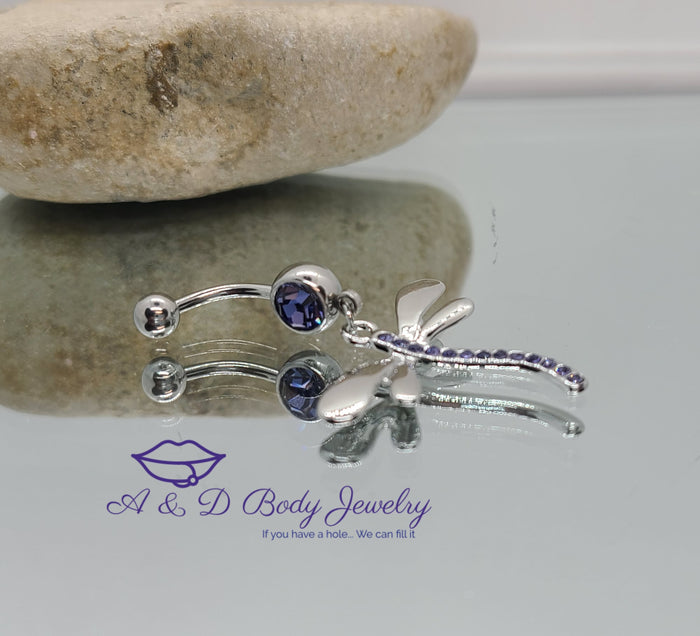 Dragonfly Gem Dangle Navel Ring - Belly Ring