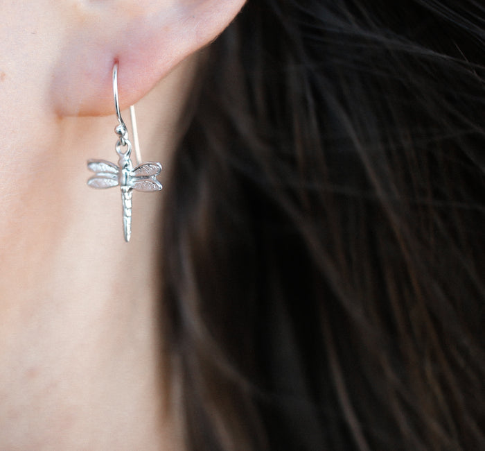dragonfly silver hook earrings