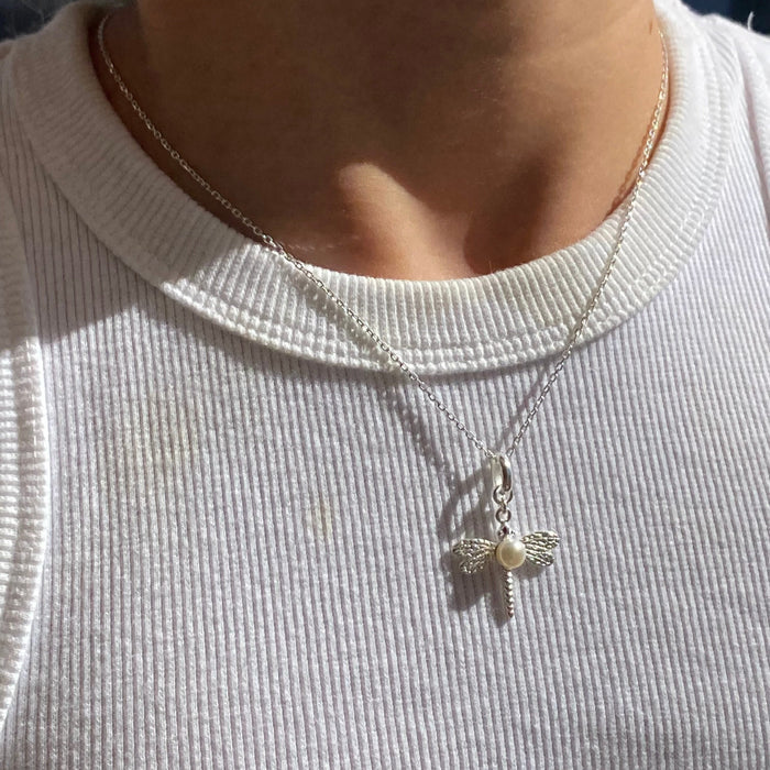 Dragonfly Pearl Pendant Silver