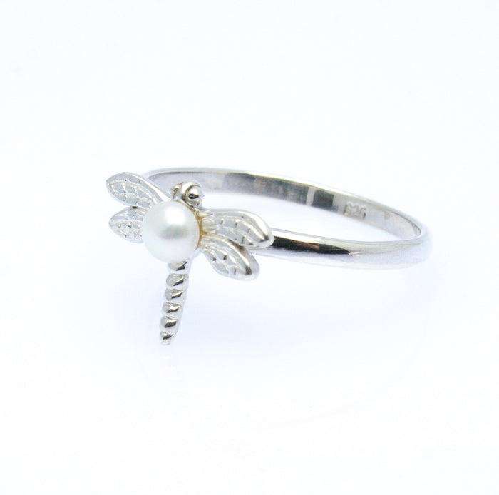 Dragonfly Pearl Silver Ring