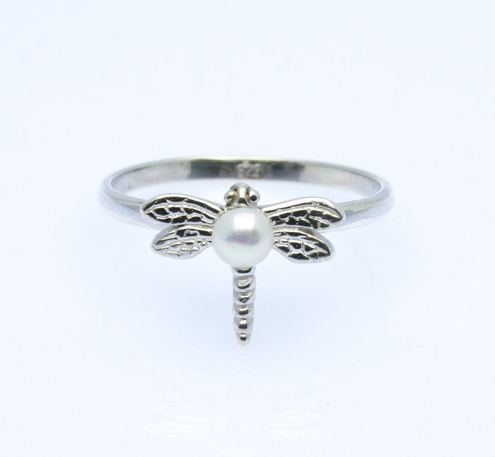 Dragonfly Pearl Silver Ring