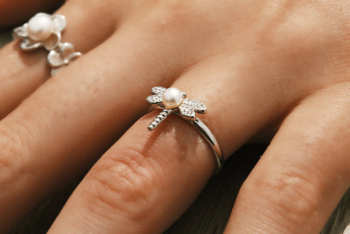 Dragonfly Pearl Silver Ring