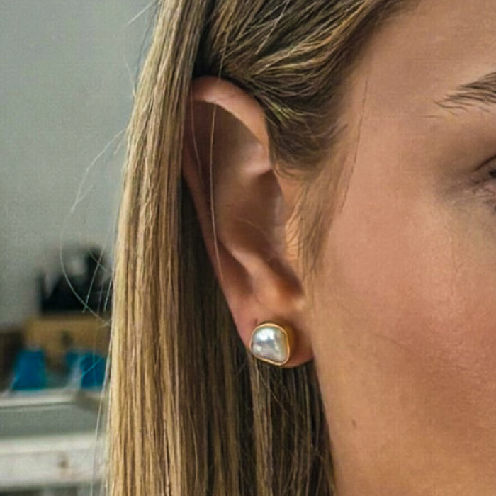 keshi pearl studs bezel set in gold vermeil designed in broome by lush designs jewellery