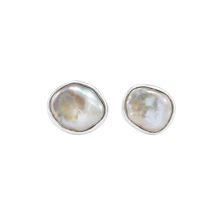 Drift Keshi Pearl Studs Silver-10mm Natural Keshi Pearls in Sterling Silver