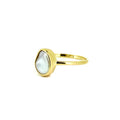Gold vermeil keshi pearl ring 9mm freshwater pearl bezel set worn on hand Australian jewellery