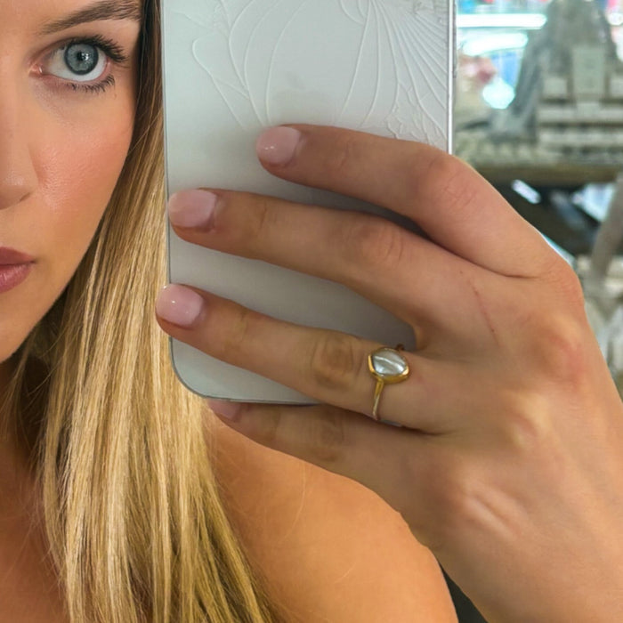 Drift Pearl Ring Gold |9mm Freshwater Pearl Bezel Set Ring in Gold Vermeil