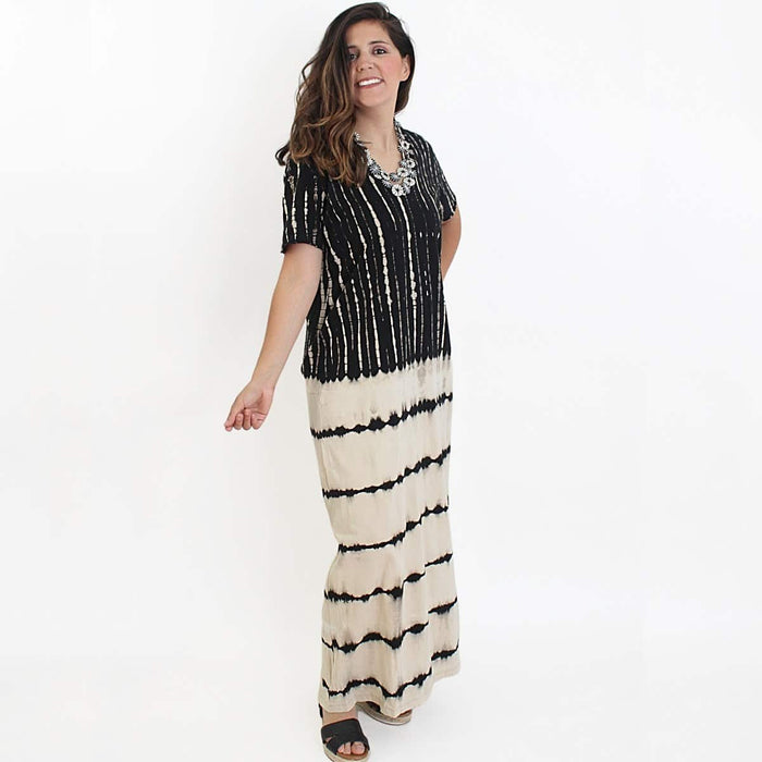 Dual Stripe Fitted Maxi Dress - Sylca Designs - Chunky Jewelry