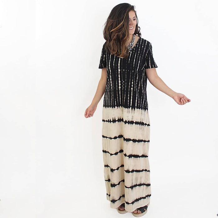 Dual Stripe Fitted Maxi Dress - Sylca Designs - Chunky Jewelry