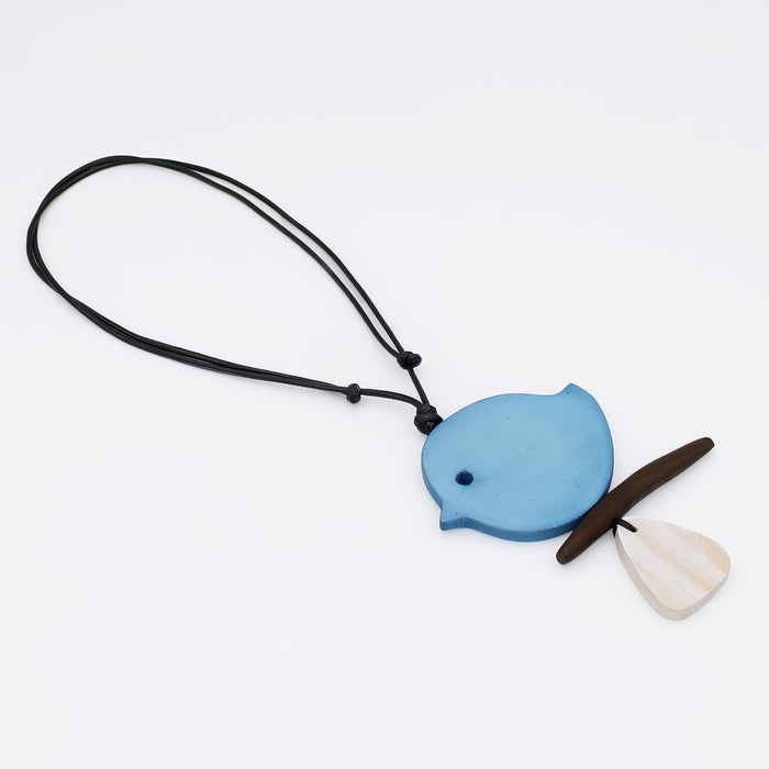 Dusty Blue Robin On A Branch Necklace