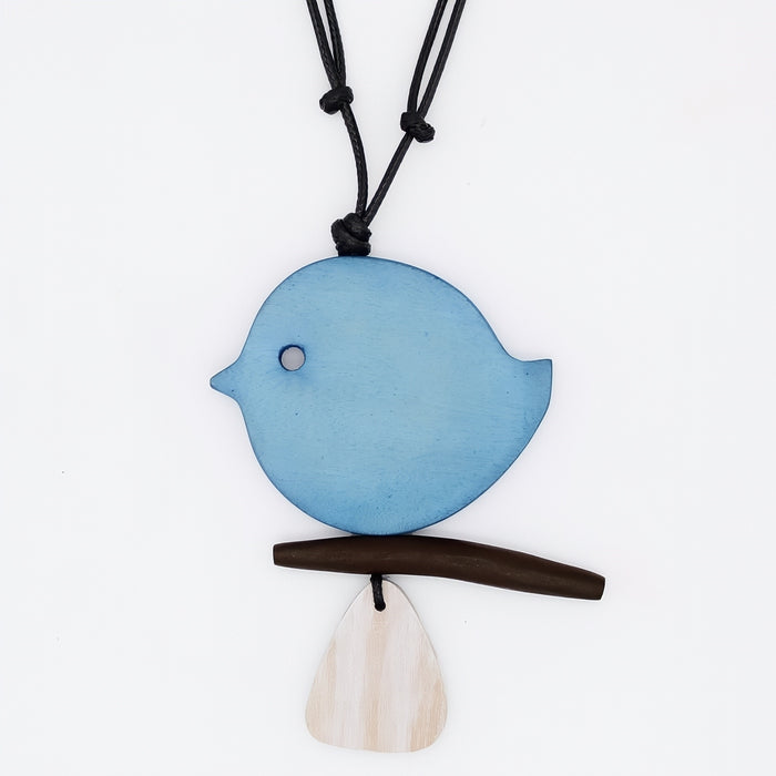 Dusty Blue Robin On A Branch Necklace