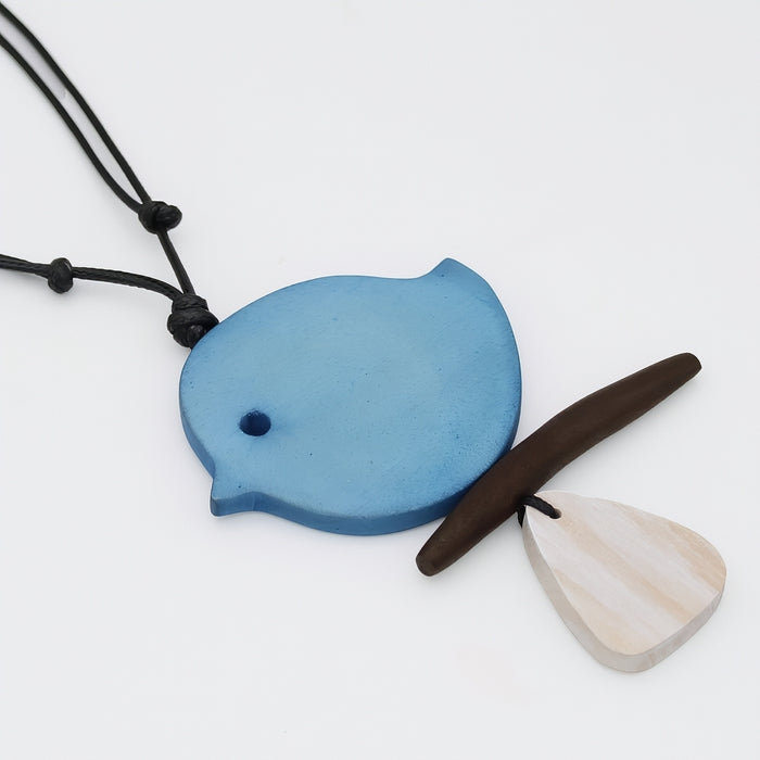 Dusty Blue Robin On A Branch Necklace
