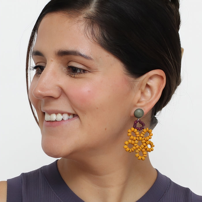 Earth Beaded Flower Earrings - Sylca Designs - Chunky Jewelry
