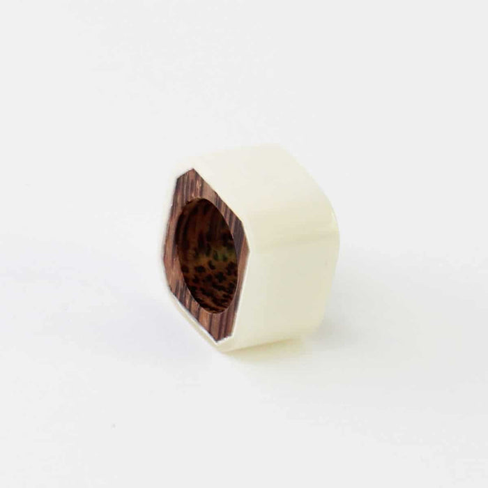 Eccentric White Wooden Ring by Sylca - Sylca Designs - Chunky Jewelry