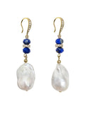 Elegance Baroque Pearls With Lapis Dangle Earrings NE043