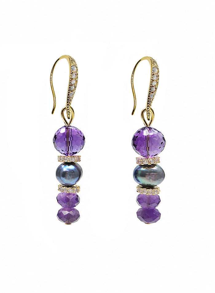 Elegant Amethyst With Purple Freshwater Pearl Earrings SE009