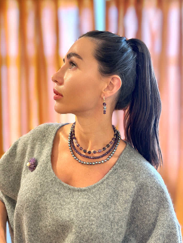Elegant Amethyst With Purple Pearl Multi-Layers Necklace SN014