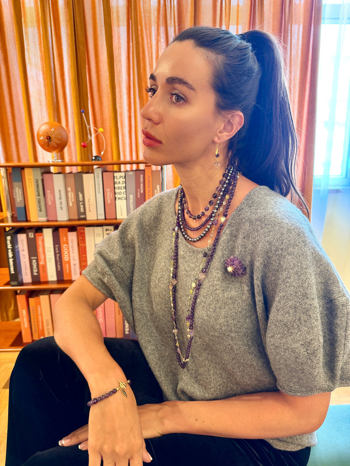Elegant Amethyst With Purple Pearl Multi-Layers Necklace SN014