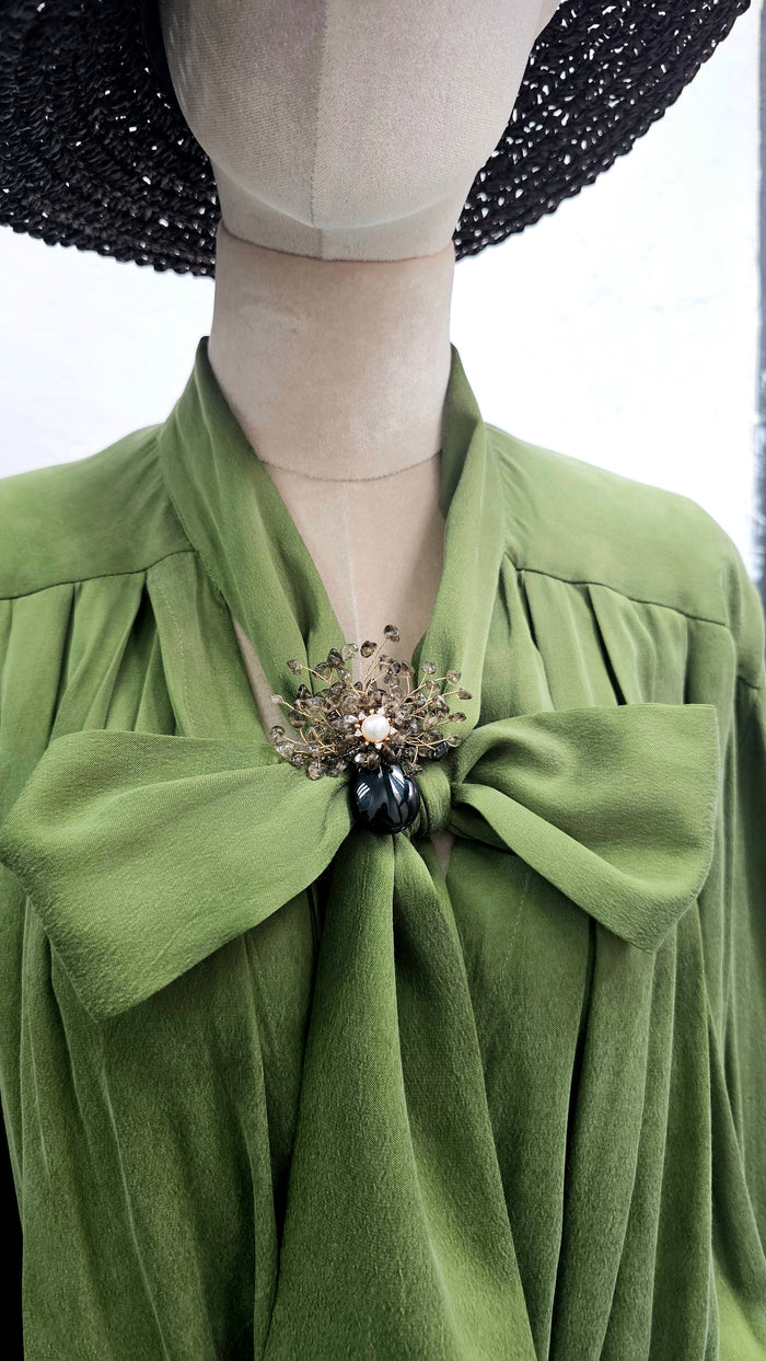 Elegant Black Rutilated Quartz Floral Brooch QP007