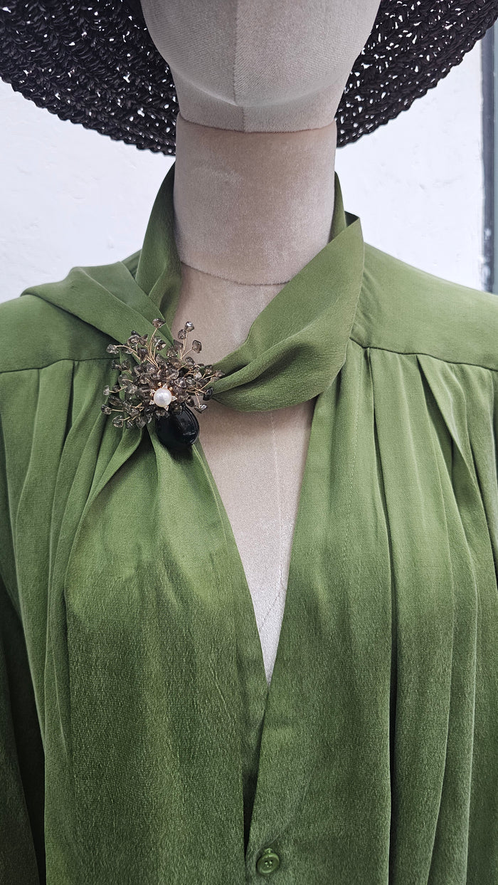 Elegant Black Rutilated Quartz Floral Brooch QP007