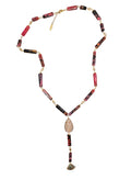 Elegant Y-Shaped Red Rhodonite Necklace with Tassel Accents