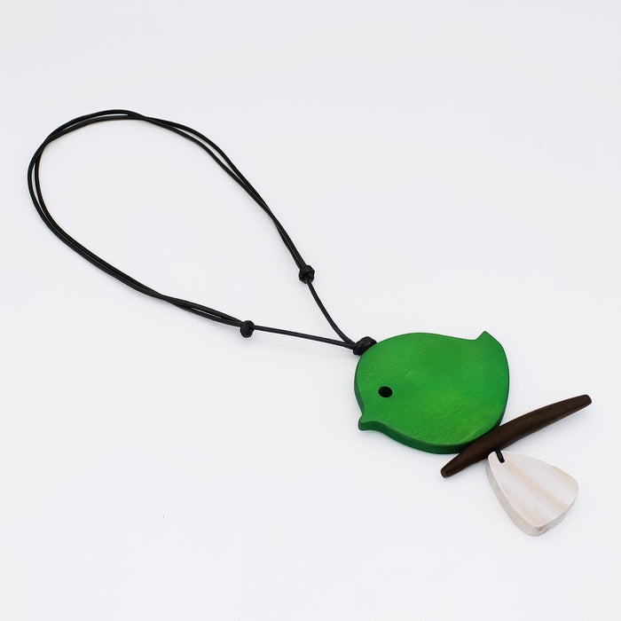 Emerald Green Robin On A Branch Necklace