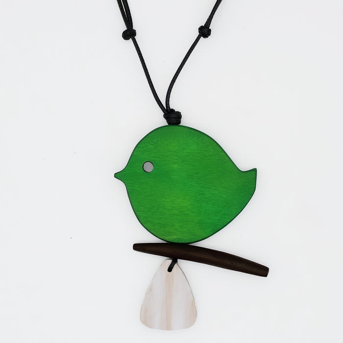Emerald Green Robin On A Branch Necklace