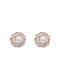 Enamel Flower Stud Earrings With Freshwater Pearl RE021