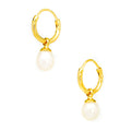 Gold pearl sleeper earrings with 9mm freshwater pearls designed in Broome Western Australia