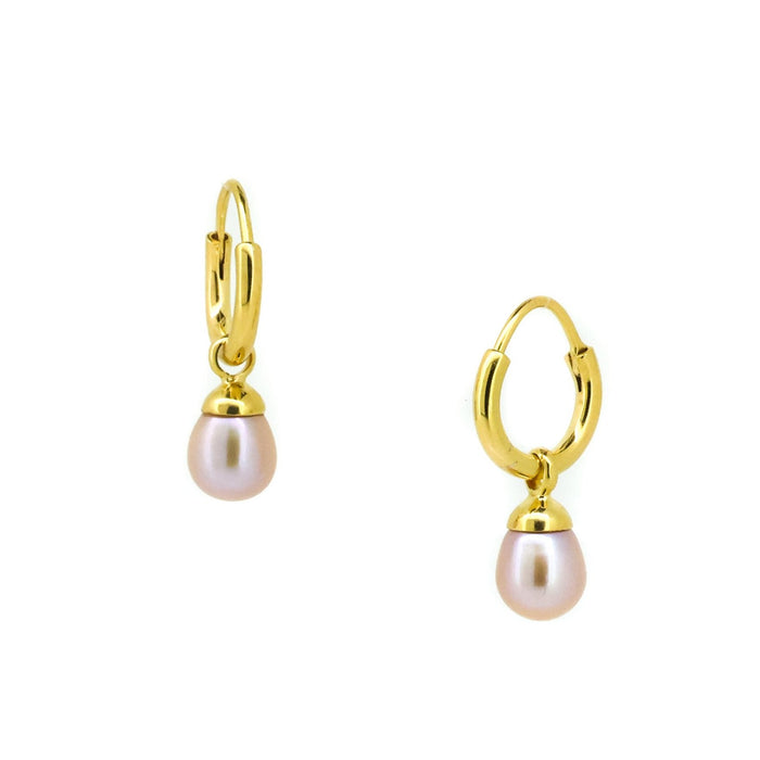 Eternal Summer Sunset pearl sleepers gold with peach freshwater pearls designed in Broome Western Australia