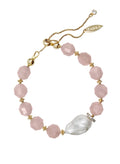 Faceted Rose Quartz With Baroque Pearl Adjustable Bracelet PB015