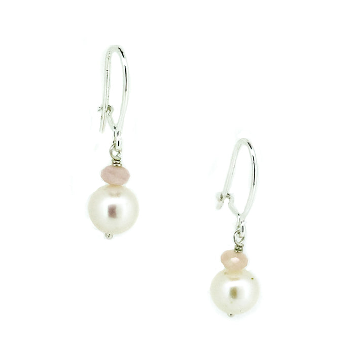 hook earrings with pearl and pink opals