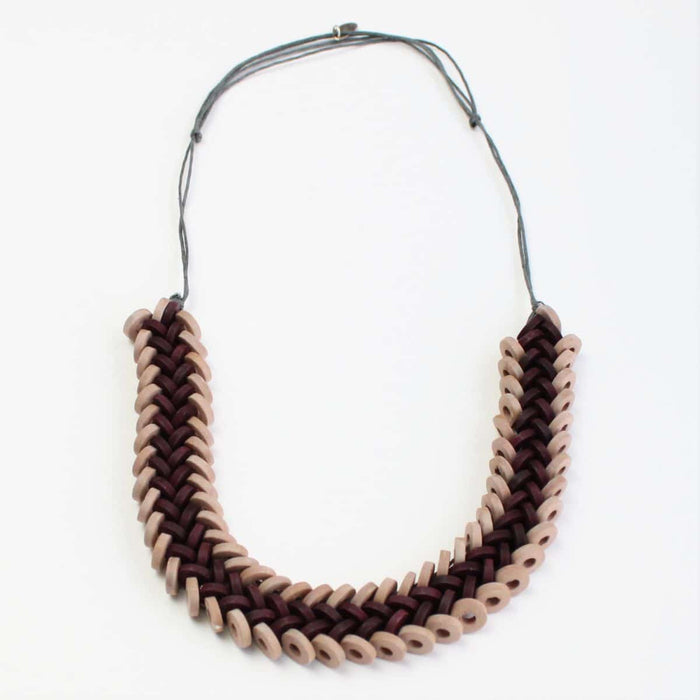 Flat Bead Burgundy Wooden Necklace by Sylca - Sylca Designs - Chunky Jewelry