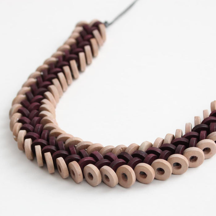 Flat Bead Burgundy Wooden Necklace by Sylca - Sylca Designs - Chunky Jewelry
