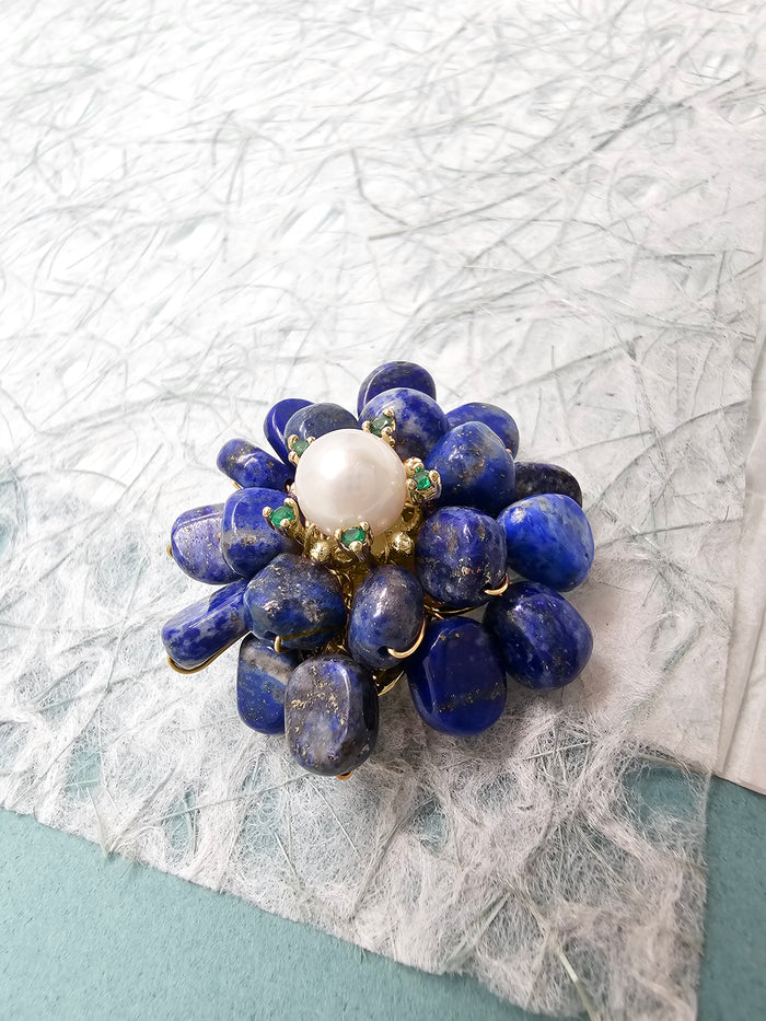 Flower Handcrafted Lapis Brooch