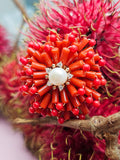 Flower Handcrafted Red Bamboo Coral Brooch SP003