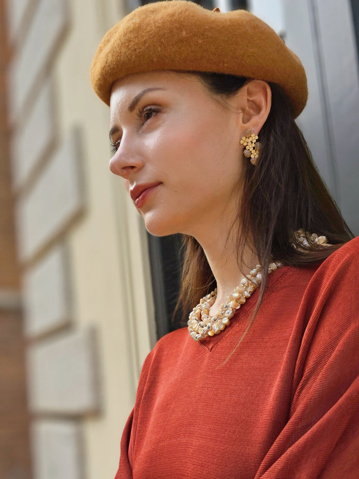 Flower Orange Agate Statement Earrings NE010