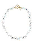 Flower Petal Freshwater Pearls With Blue Turquoise Choker NN044