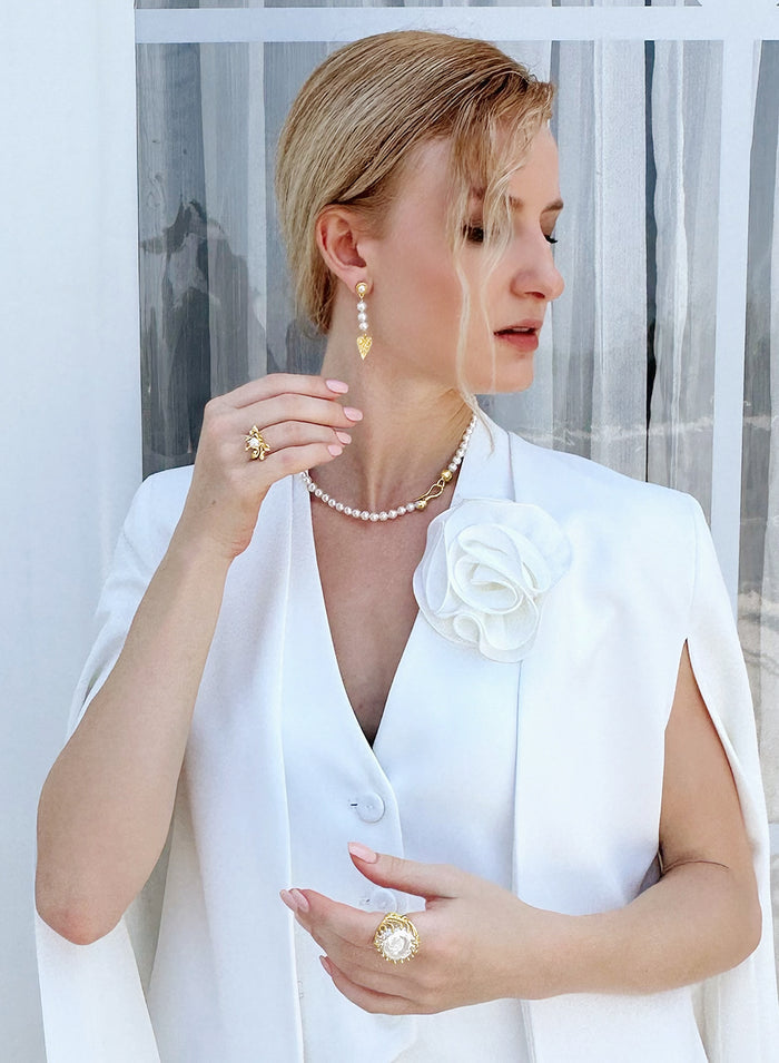 Flower Shaped Freshwater Pearls Ring KR002 - FARRA