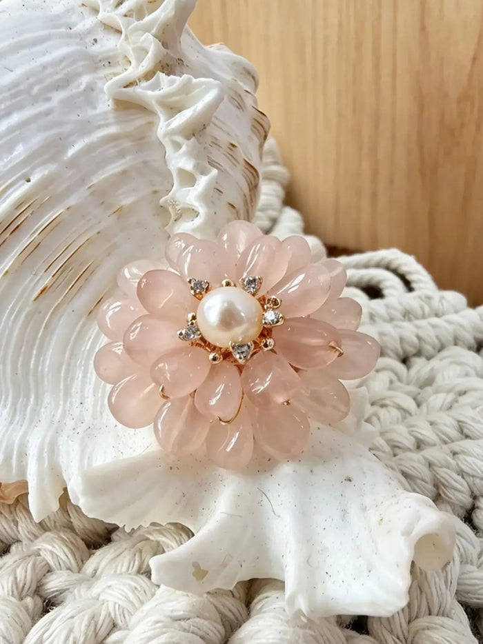 Flower Shaped Rose Quartz Brooch LP002