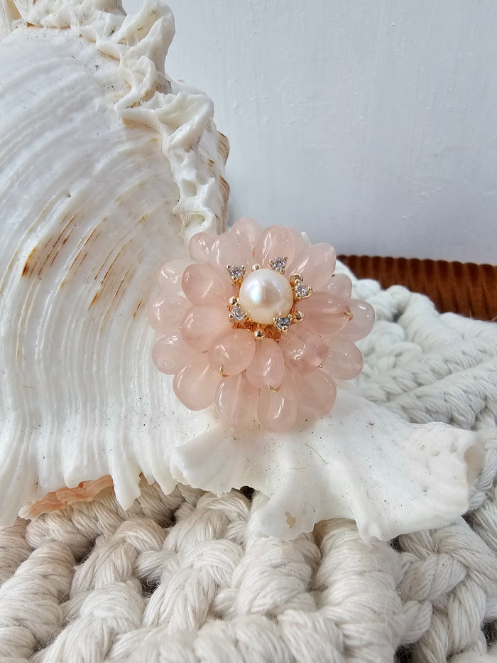 Flower Shaped Rose Quartz Brooch LP002