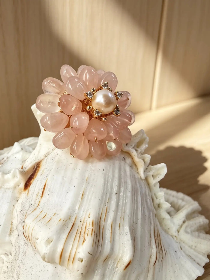 Flower Shaped Rose Quartz Brooch LP002