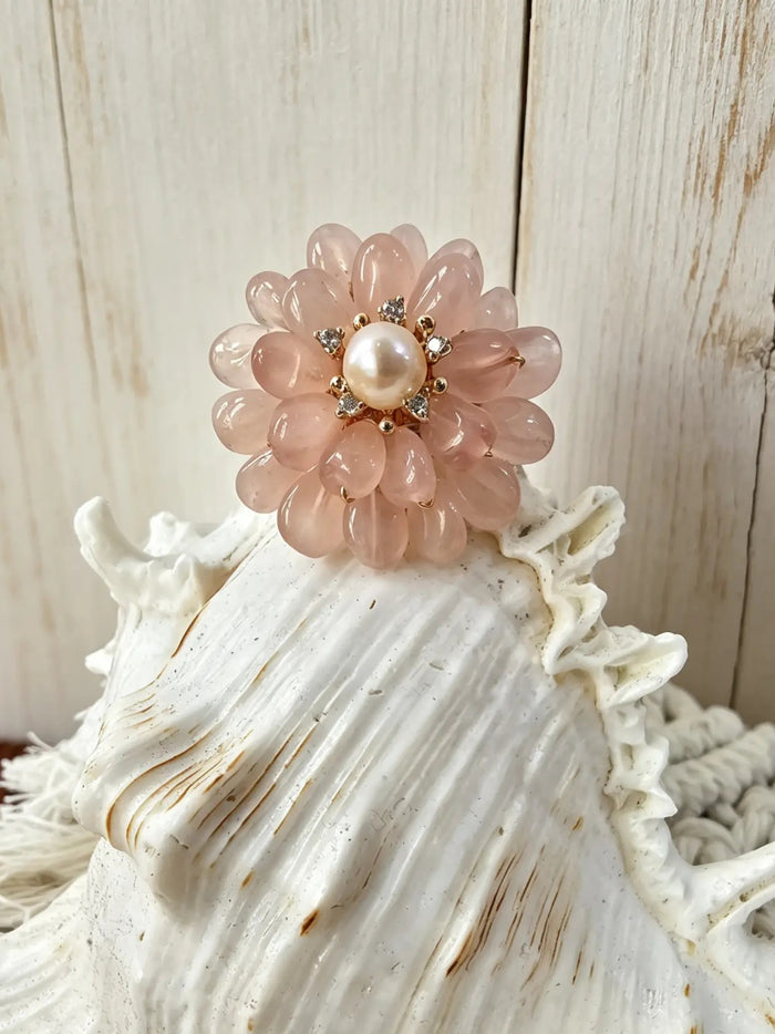 Flower Shaped Rose Quartz Brooch LP002